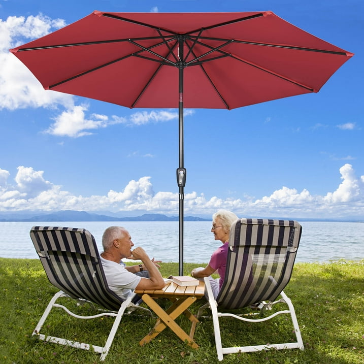 Yescom 10Ft UV50+ Aluminum Outdoor Table Patio Umbrella with Crank Tilt, Red