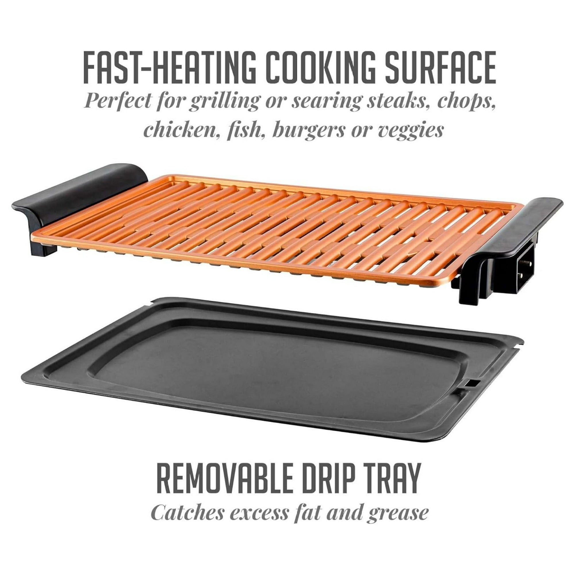 Complete Cuisine Electric Indoor Smokeless Copper Grill, 1200W