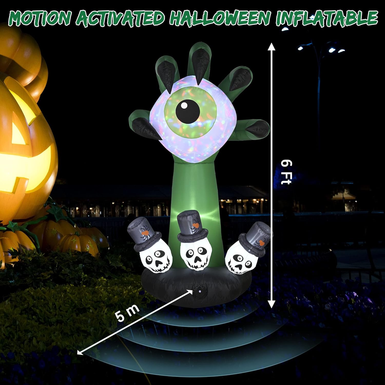 Yescom 6 FT Halloween Inflatables Outdoor Blowup Yard Decoration, Scary Monster Hand Eyeball, Motion Activated with Built-in LED Lights Creepy Sound