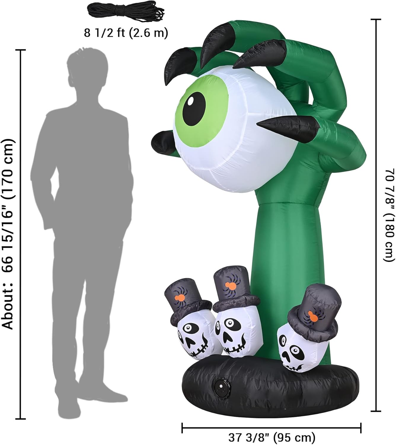 Yescom 6 FT Halloween Inflatables Outdoor Blowup Yard Decoration, Scary Monster Hand Eyeball, Motion Activated with Built-in LED Lights Creepy Sound