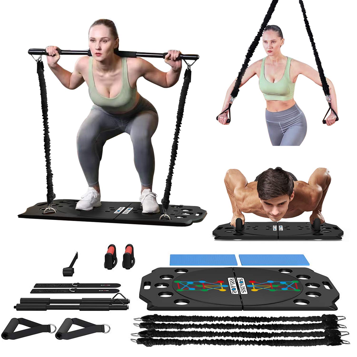 Sokiss Portable Home Gym | 10-in-1 Home Gym Equipment with Resistance Bands | Push Up Bars Set | Foldable Push Up Board Strength Training for Full Body Workouts System