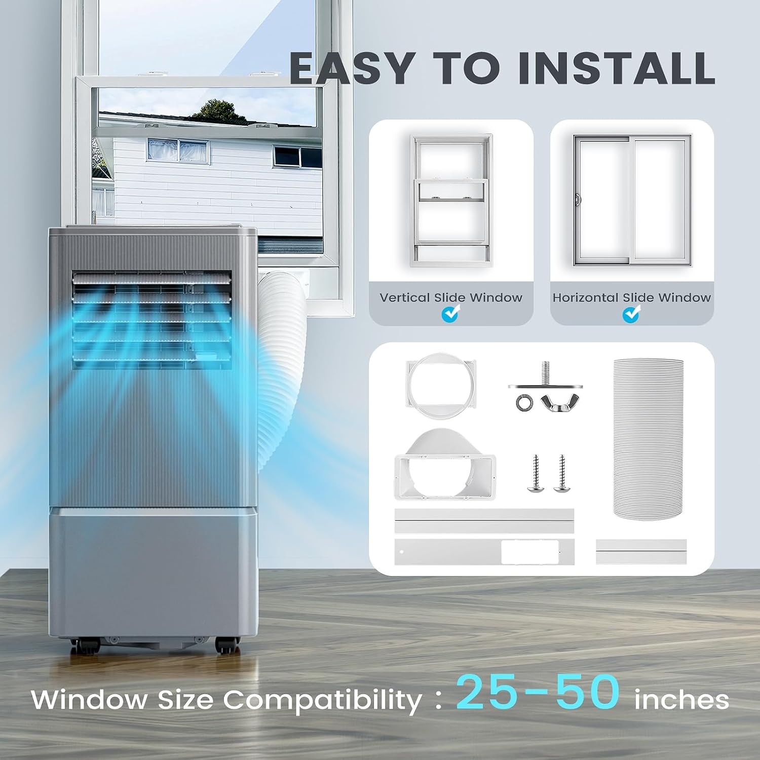 Air Choice Portable Air Conditioner, 10000 BTU Air Conditioner Portable for Room Up to 450 Sq.Ft, 24H Timer, 3-in-1 Quiet AC Unit, Dehumidifier, Fan, Remote, Window Kit Included, Silver