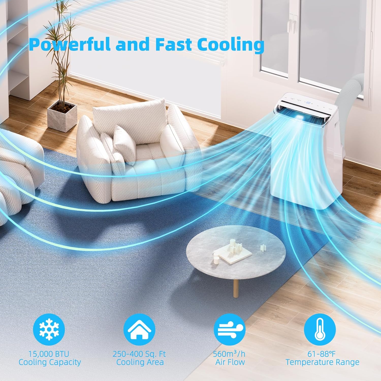 10,800 BTU Portable Air Conditioner, Portable AC Unit with Built-in Dehumidifier and Cooling Fan for Room up to 400 sq.ft., 24 Hour Timer, Remote Control & Window Mount Kit, White