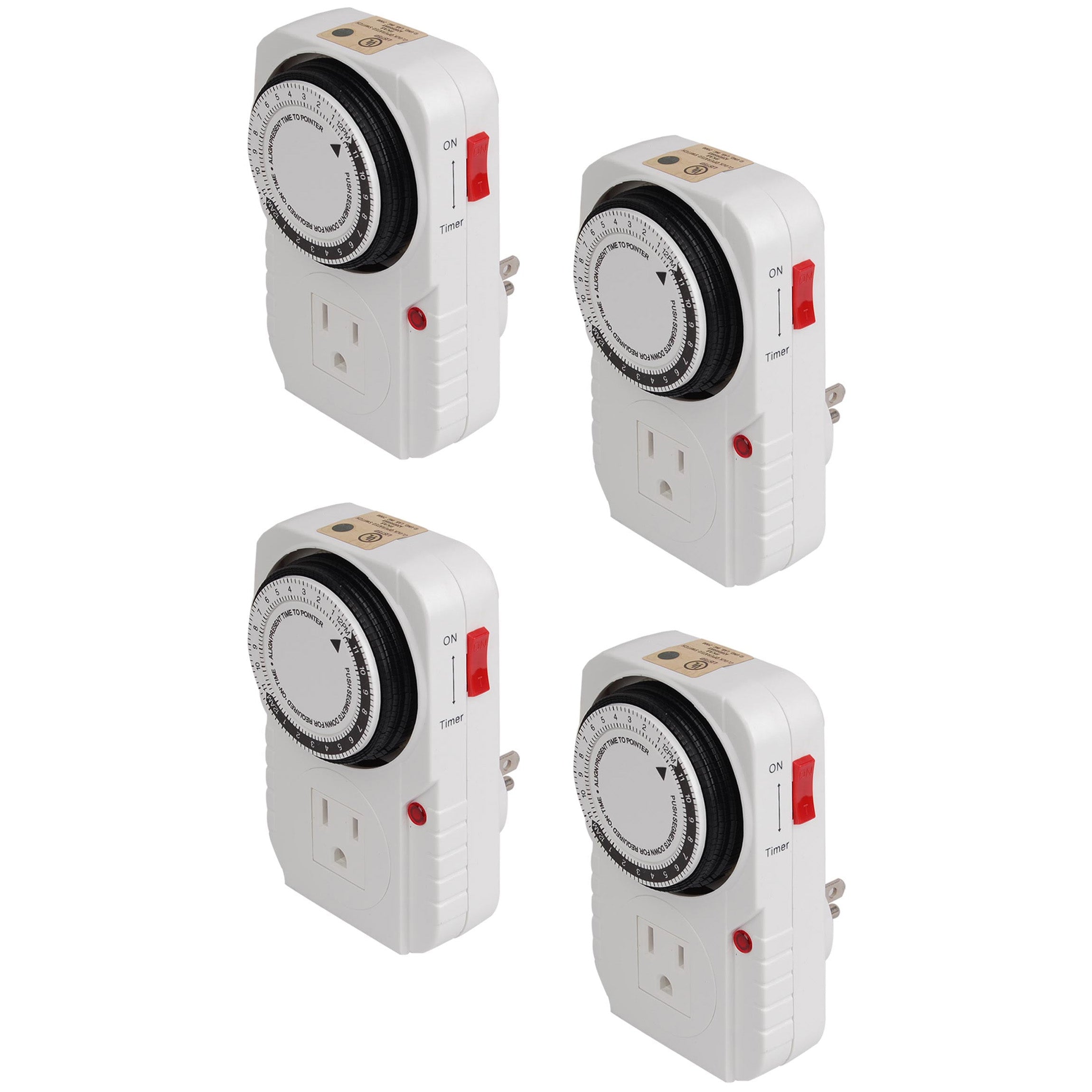 Yescom 24-hour 1875W 15A Grounded Mechanical Timer Outlet - Great for Christmas Décor, 4 Pack