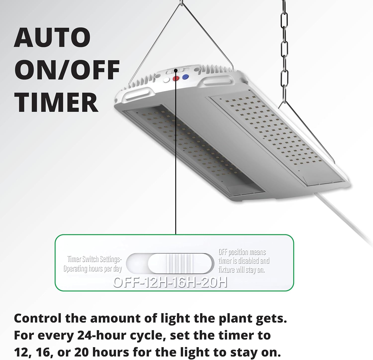 Good Earth Lighting 14-in 1-Light, 78-Watt Selectable Spectrum LED Grow Light, 117 PAR/PPF, Auto On/Off Timer, White