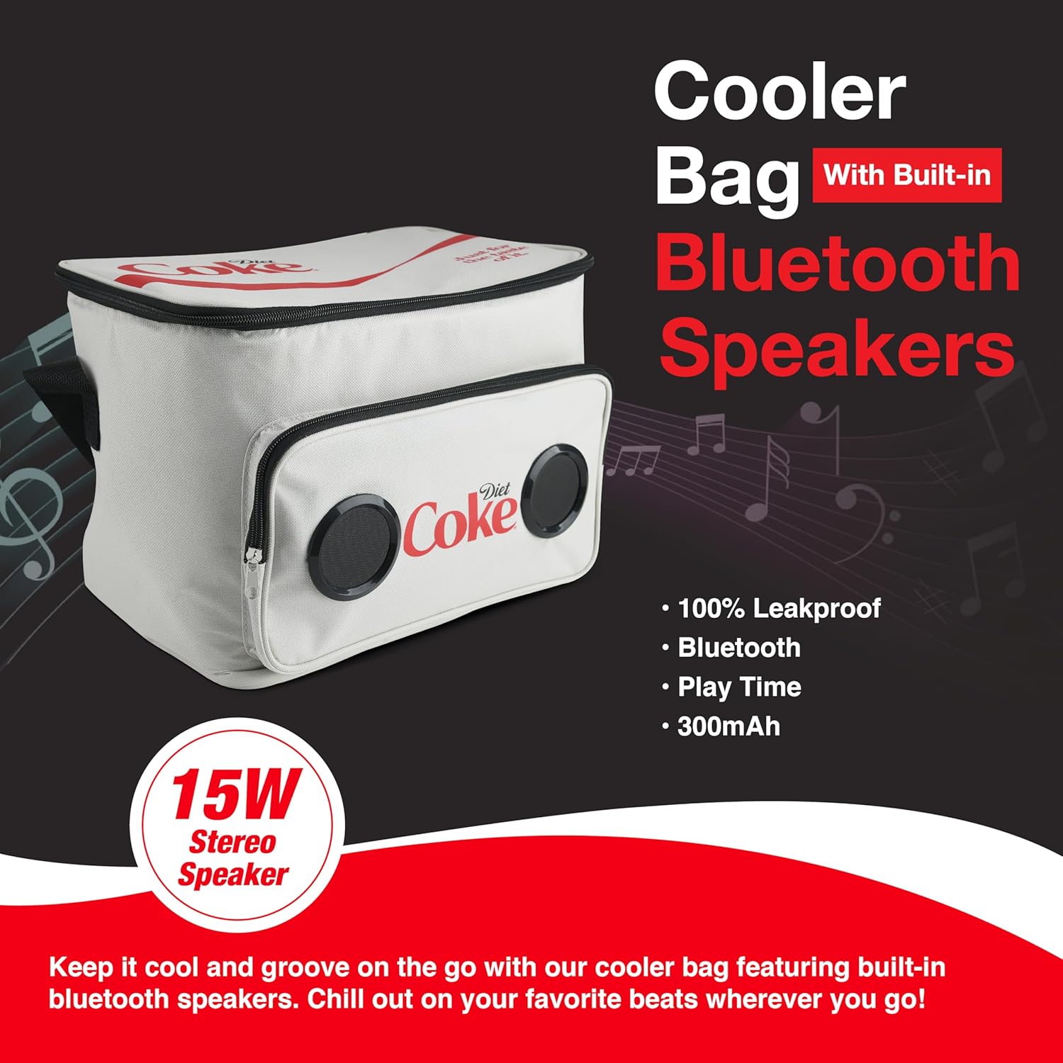 Cooler Bag with Built-in Bluetooth Stereo Speakers, Multi-Zipped Pockets, 24 Can Capacity, Adjustable Shoulder Strap, 12 Hours of Insulated Cooling and Freshness
