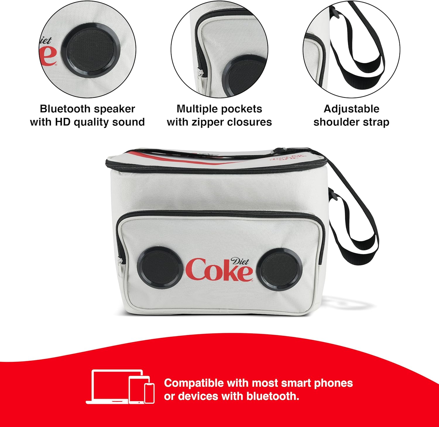 Cooler Bag with Built-in Bluetooth Stereo Speakers, Multi-Zipped Pockets, 24 Can Capacity, Adjustable Shoulder Strap, 12 Hours of Insulated Cooling and Freshness