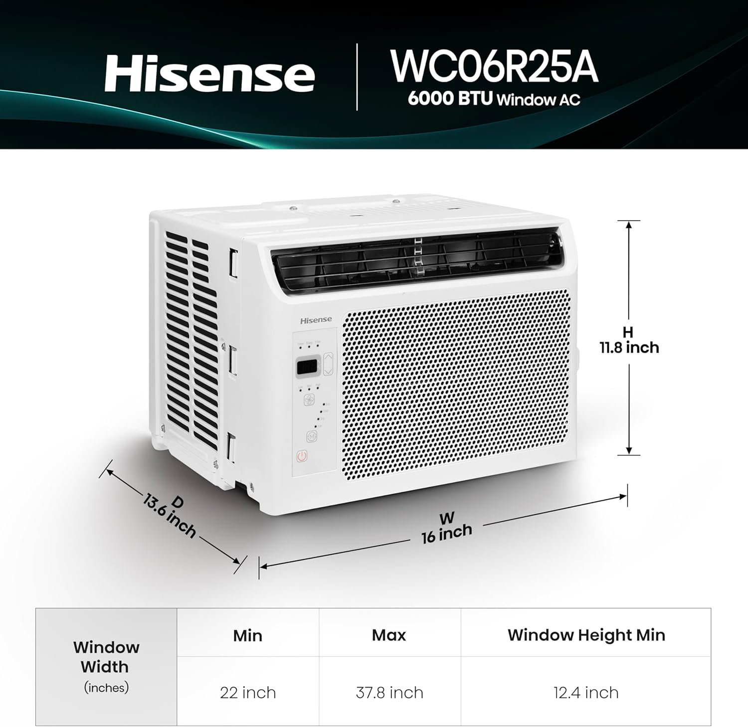 Hisense 6,000 BTU Window Air Conditioner, Easy Installation, Ultra Quiet, Easy-to-install Window Kit Included, Cool Only
