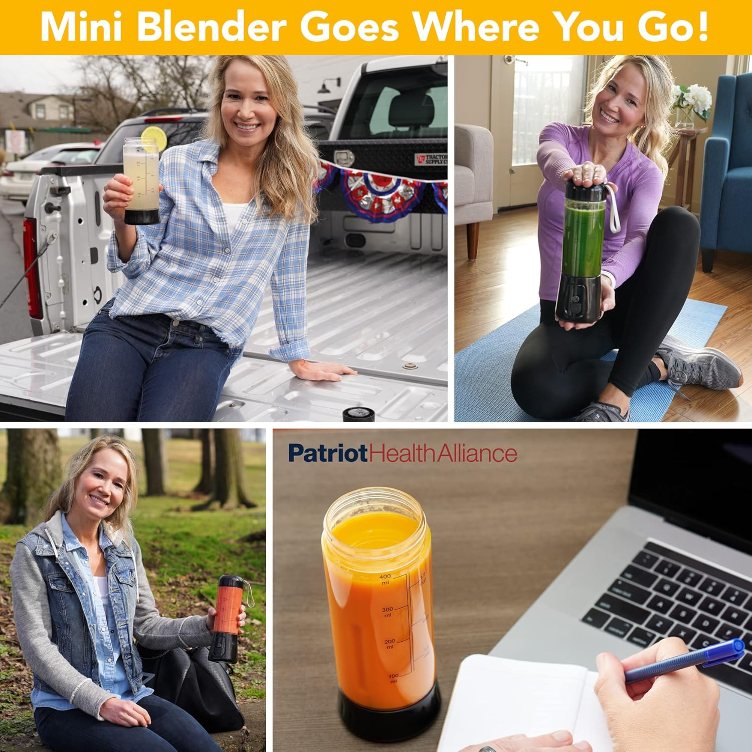 Patriot Power Blender, Portable, Cord-Free USB Rechargeable Mini Blender, Make Smoothies, Protein Shakes, Slushies for Kids & Margaritas On-The-Go, Gym, Camping, 2 Pack