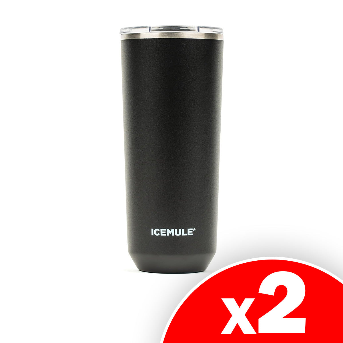ICEMULE 24 Oz Vacuum Stainless Steel Insulated Tumbler and Travel Mug - Sliding Lid, Spill Proof, Leak Proof, Fits in Standard Cupholder, Black, 2 Pack