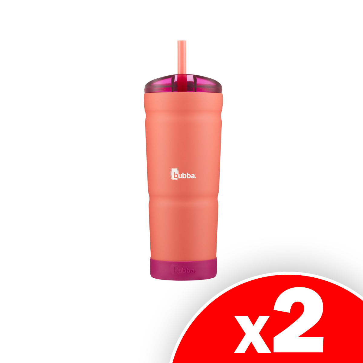 bubba Envy S Stainless Steel Tumbler with Straw and Bumper Rubberized, 24 fl oz., Electric Berry, 2 Pack