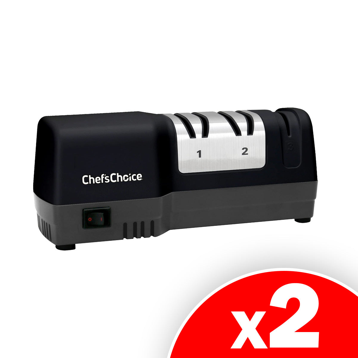 Chef'sChoice Model 250 Hybrid Electric/Manual Knife Sharpener, 3 Stages, 20 Degree Edges, Black, 120V, 2 Pack