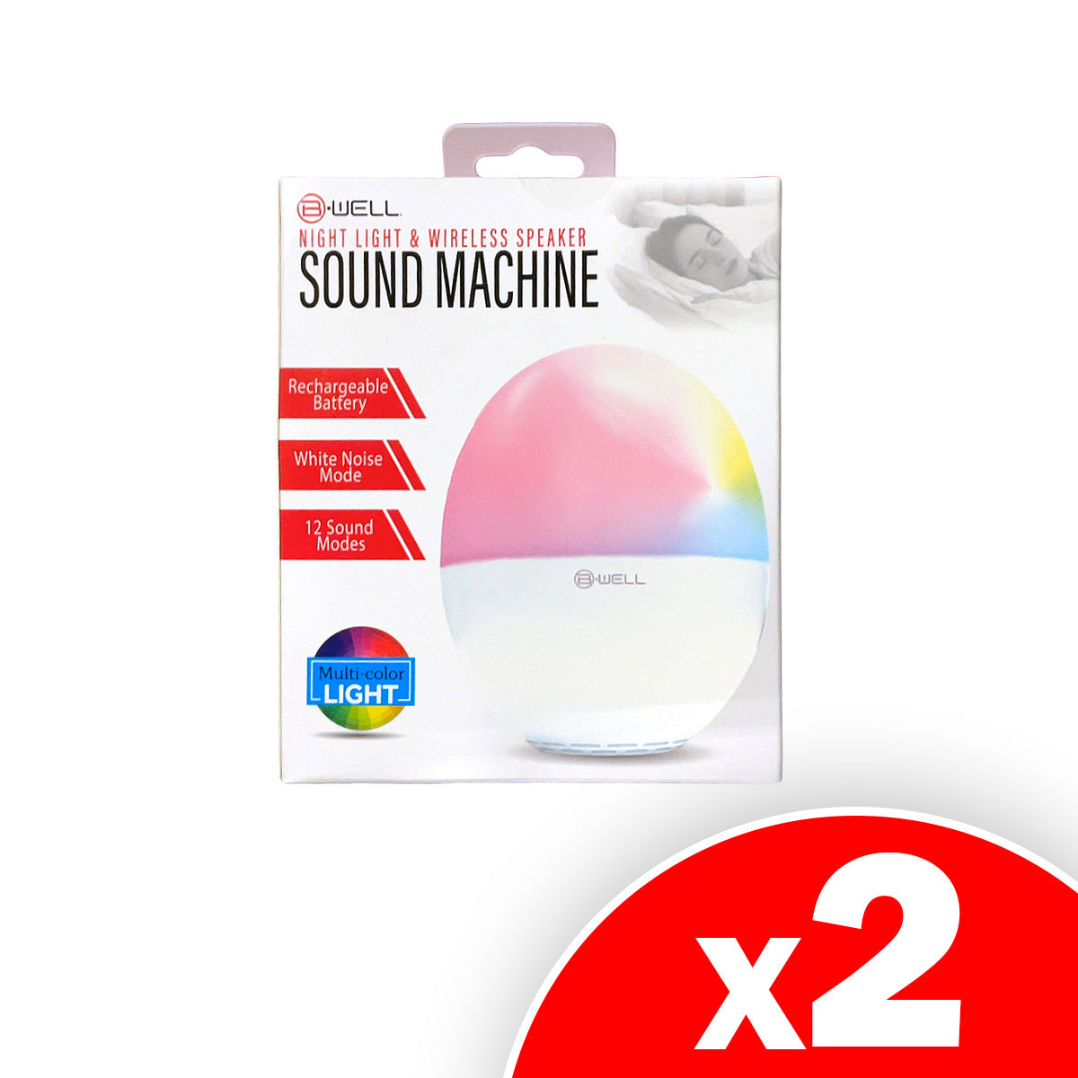 B-well Night Light & Wireless Speaker, Sound Machine, 2 Pack