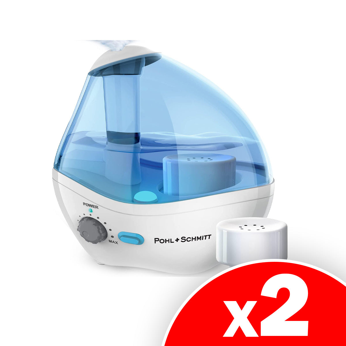 Pohl+Schmitt Ultrasonic Viral Support Humidifier for Bedrooms, Whisper-Quiet Operation with Nightlight and Auto-Shut Off, Adjustable Mist, 16 hours Operating Time & Filter Included, 2 Pack