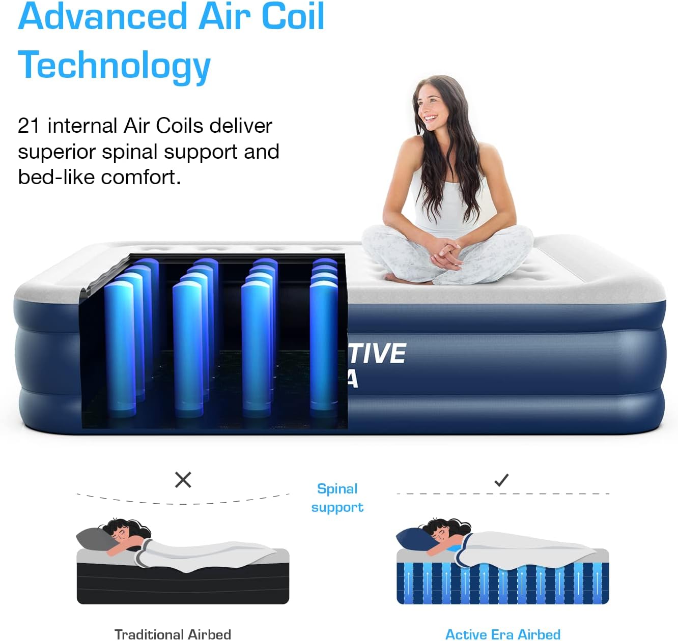 Active Era 20" Twin Air Mattress with Built-in Pump & Raised Pillow - Heavy Duty, Puncture Resistant, Waterproof