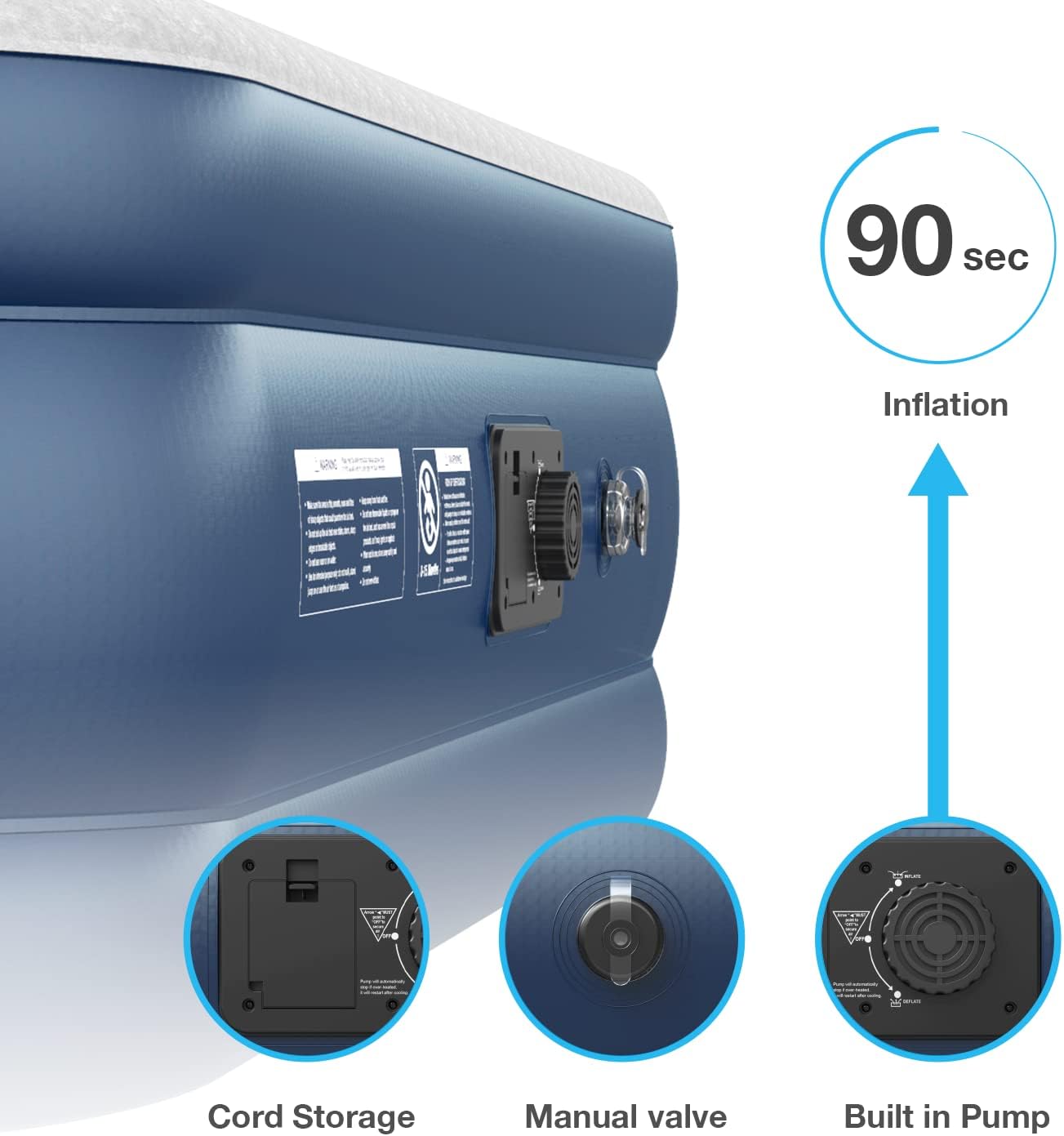 Active Era 20" Twin Air Mattress with Built-in Pump & Raised Pillow - Heavy Duty, Puncture Resistant, Waterproof