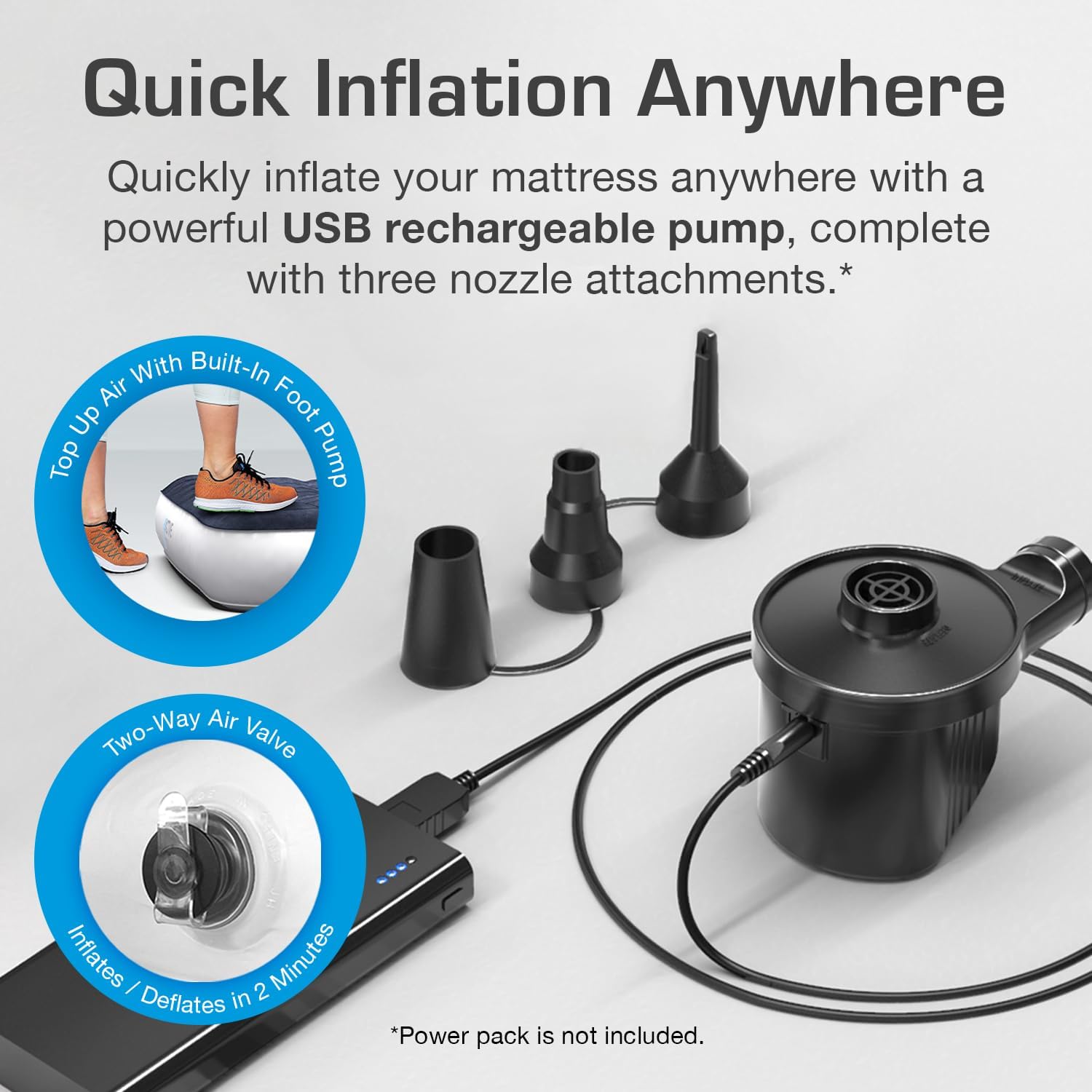 Active Era Luxury Camping Air Mattress with Built in Pump - Queen, USB Rechargeable Pump, Travel Bag for Tent Camping Queen Camping