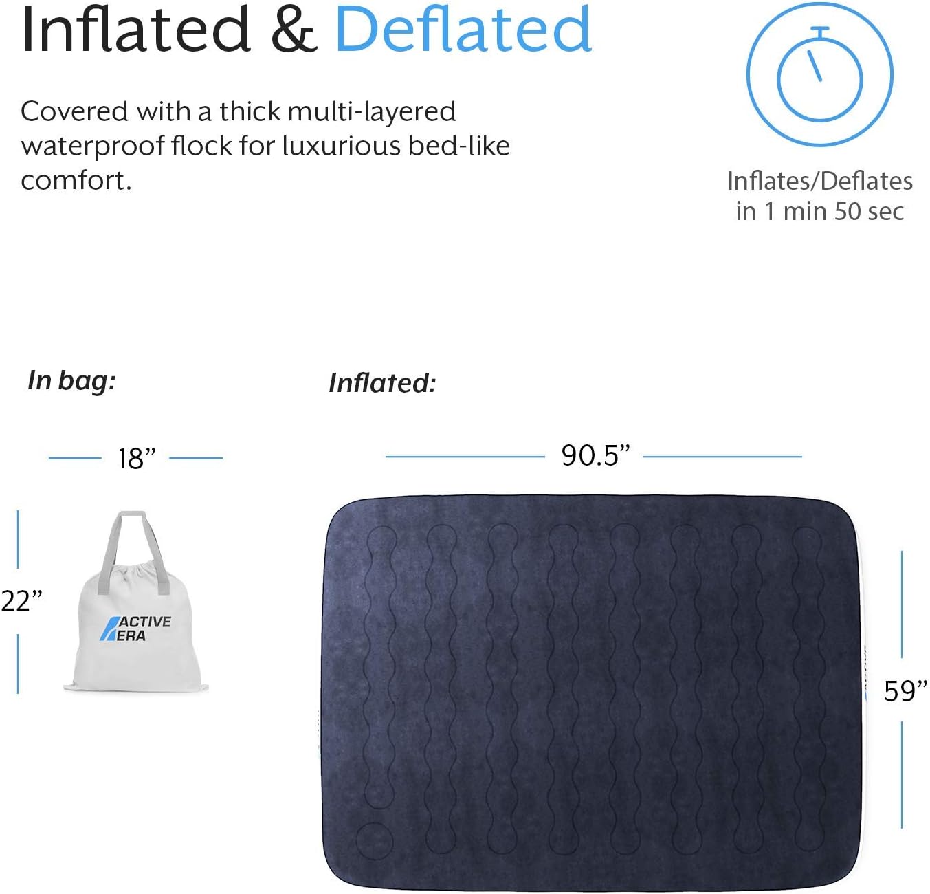 Active Era Luxury Camping Air Mattress with Built in Pump - Queen, USB Rechargeable Pump, Travel Bag for Tent Camping Queen Camping