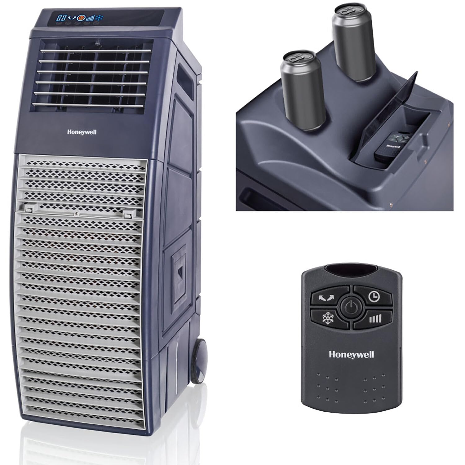 Honeywell Outdoor-Safe Portable Evaporative Swamp Cooler & Fan with GFCI Cord, Powerful 36Ft Airflow with Drink Holders, Gray 5.3 Gallons Gray