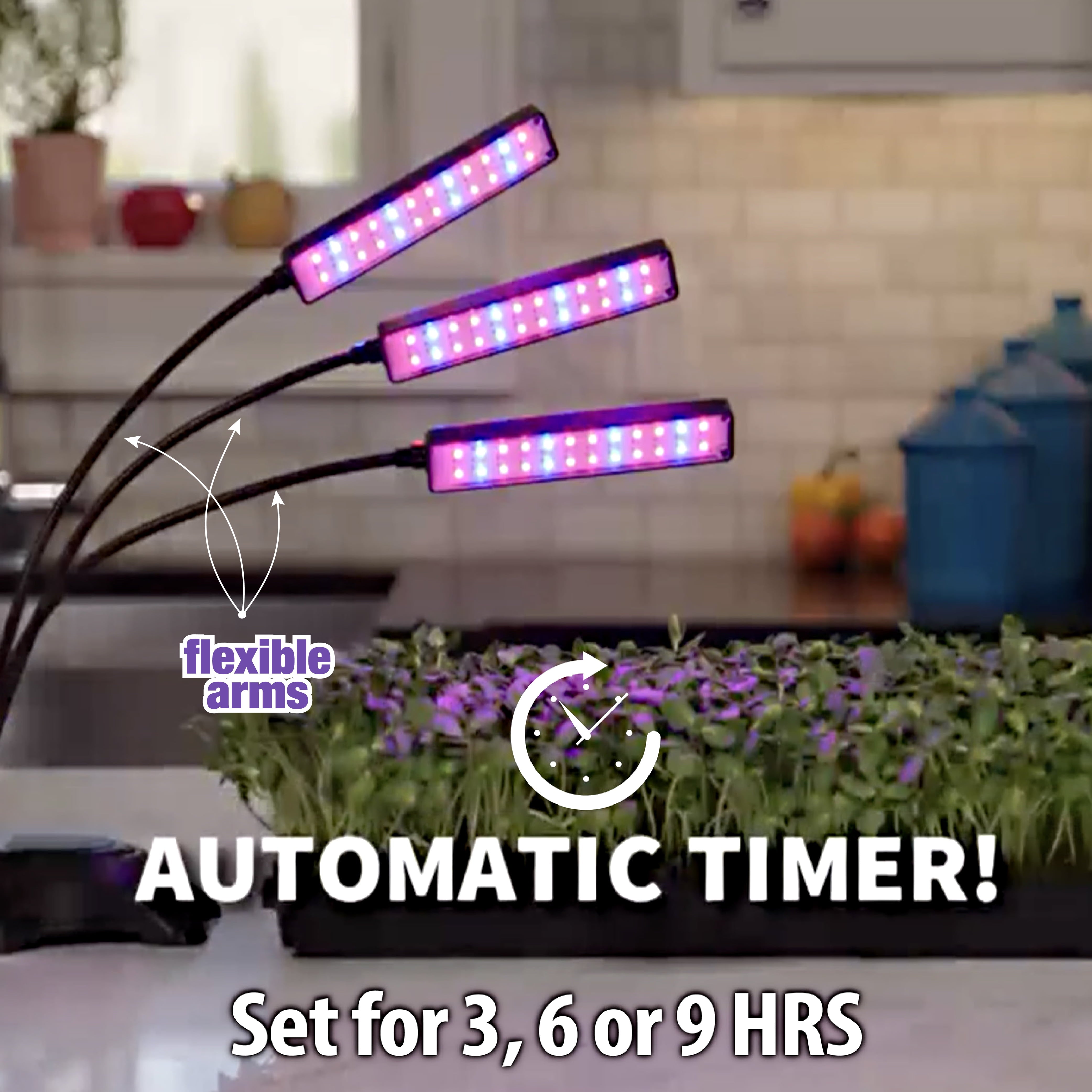 Bell+Howell Bionic Grow Light for Indoor Plants, 3 Heads Flexible Growing Lamp with 8 Brightness Settings, 3 Light Modes Including Full Spectrum UV Light Growing Plant Light As Seen On TV