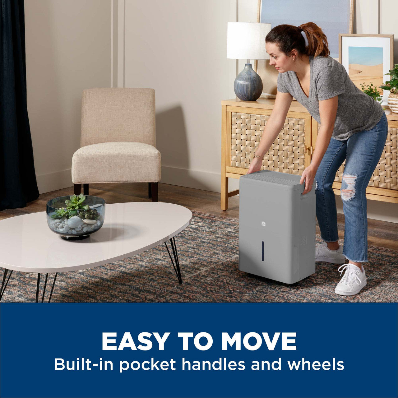 GE 50 Pint ENERGY STAR Smart Portable Dehumidifier with Smart Dry for Wet Spaces, Gray (Refurbished)