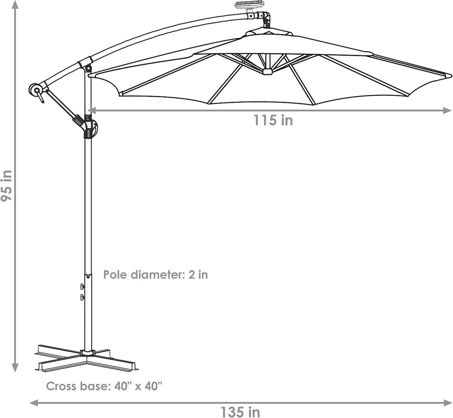 Sunnydaze 10' Solar Offset Patio Umbrella - Solar Cantilever Umbrella Outdoor with LED Lights - Polyester Shade, Air Vent, & Cross Base Burnt Orange