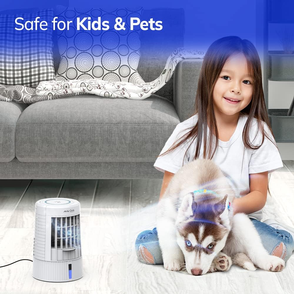 Artic Circle USB Powered Mini Evaporative Air Cooler for Bedroom, Office, Camping, RV with 3 Speeds, LED Touch Panel
