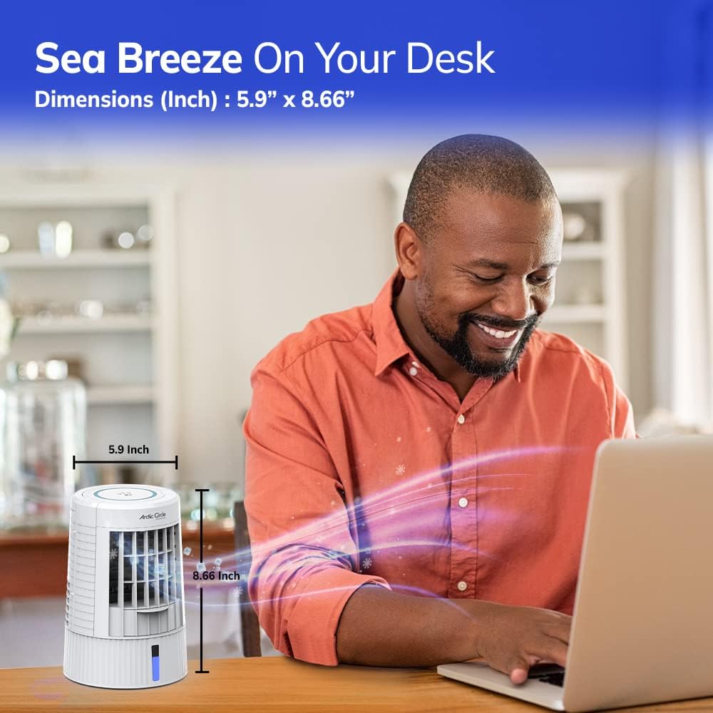 Mini Evaporative Air Cooler for Bedroom, Office, Camping, RV with 3 Speed, LED Touch Panel, USB Portable Air Cooling Fan