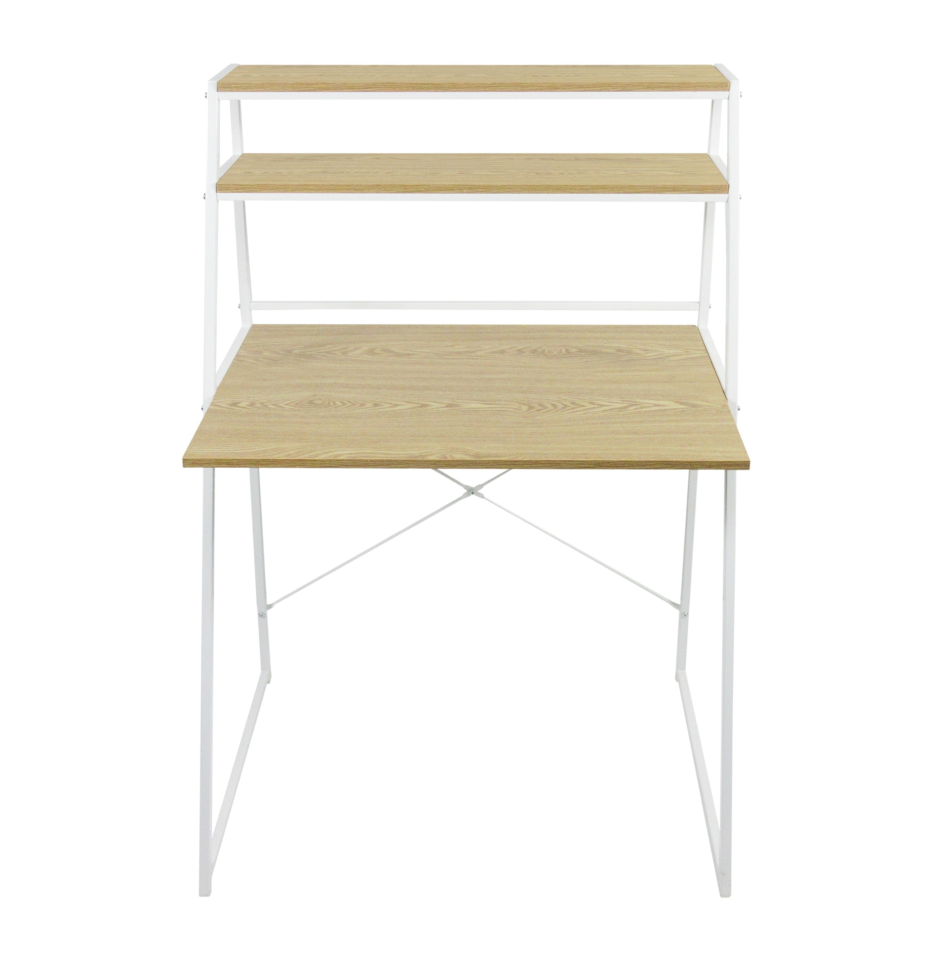 Metal Frame Desk with Shelving, White