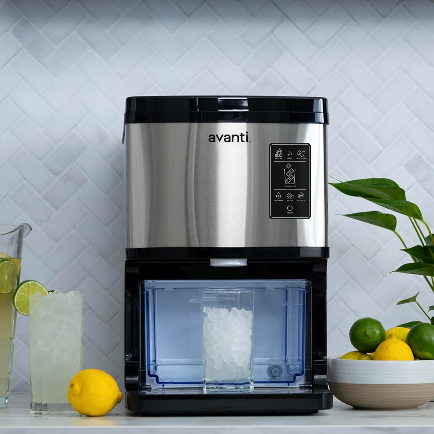 Avanti Nugget Ice Maker with Digital Controls and Dispenser Countertop Use Self-Cleaning Makes 33lbs of Chewable Ice Per Day, Includes Ice Bin, 195-Watts, Stainless Steel 195 Watt Digital