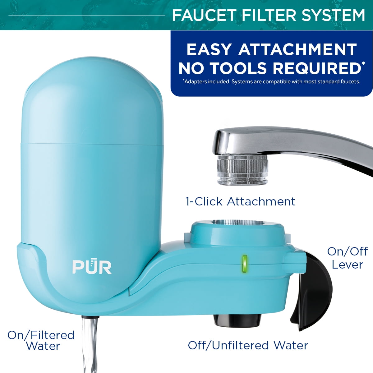PUR Plus Faucet Mount Water Filtration System, FM2700G, Sea Glass