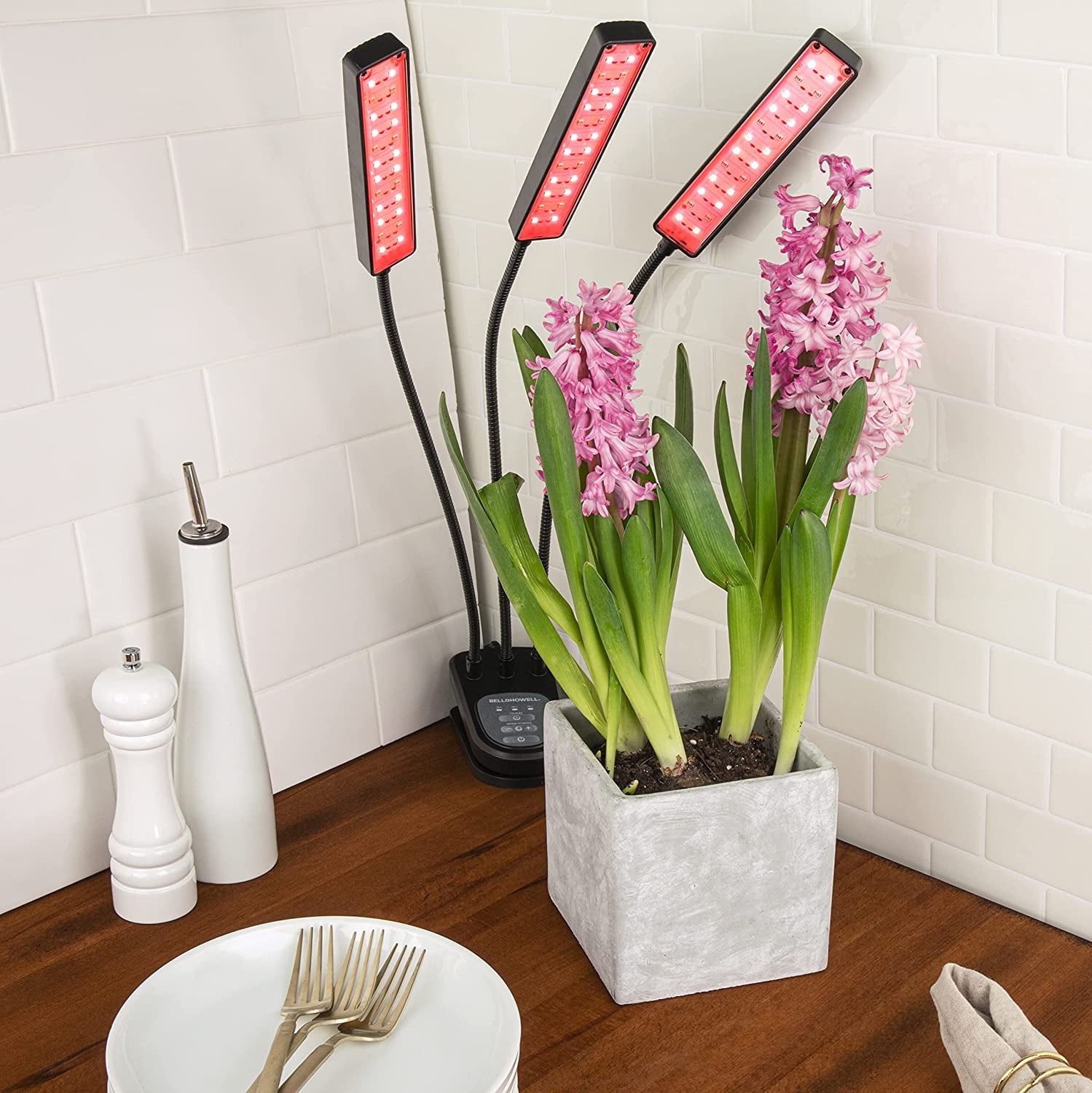 Bell+Howell Bionic Grow Light for Indoor Plants, 3 Heads Flexible Growing Lamp with 8 Brightness Settings, 3 Light Modes, 2 Pack