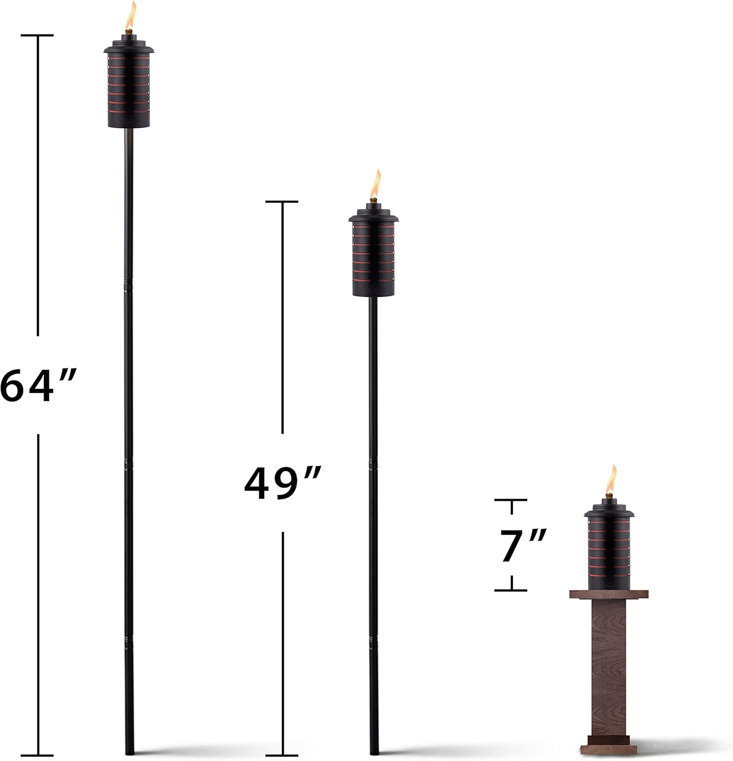 TIKI Metal Black & Orange Easy Install Outdoor Torches, 65-Inch, Weather-Resistant, with Wick & Snuffer, 8 Pack