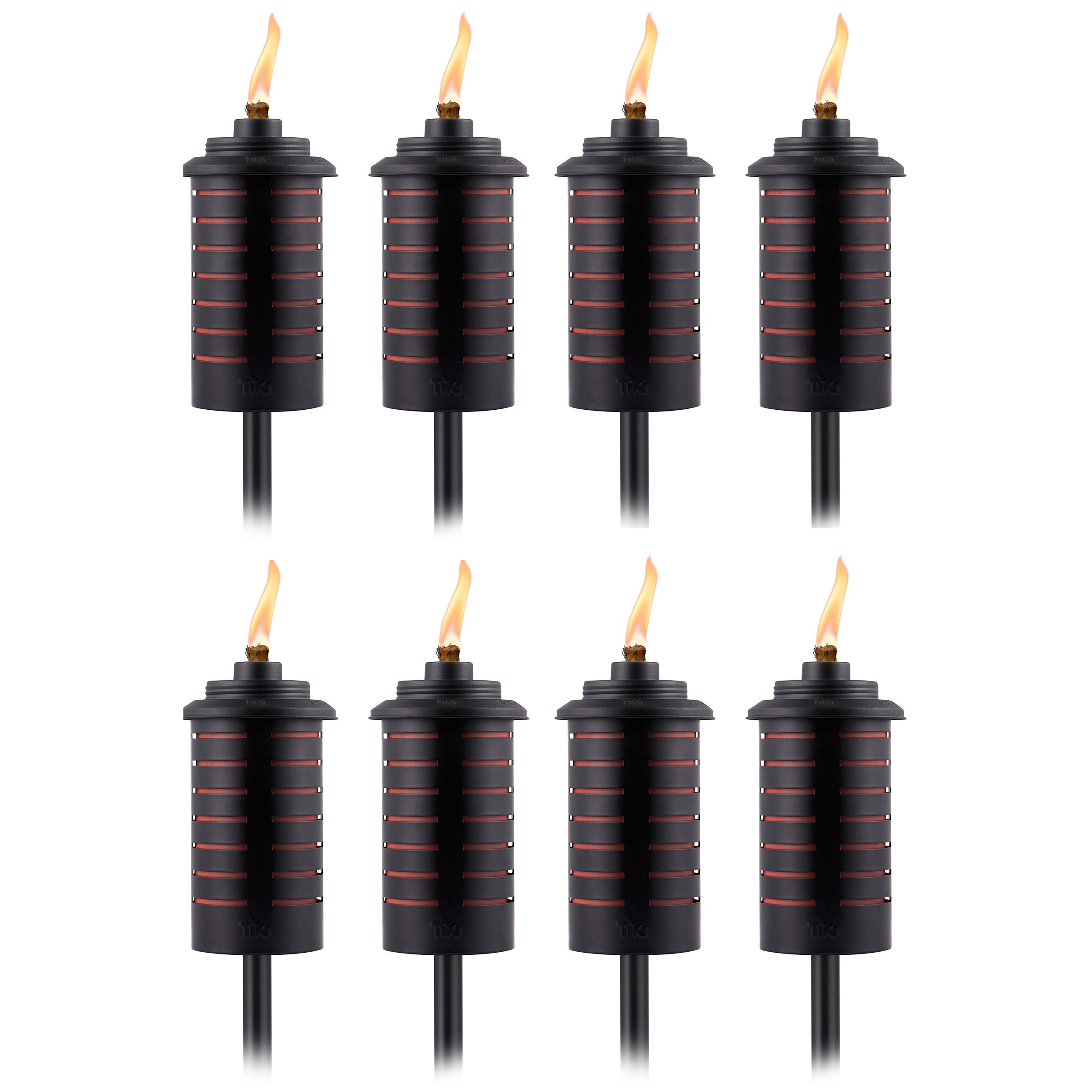 TIKI Metal Black & Orange Easy Install Outdoor Torches, 65-Inch, Weather-Resistant, with Wick & Snuffer, 8 Pack