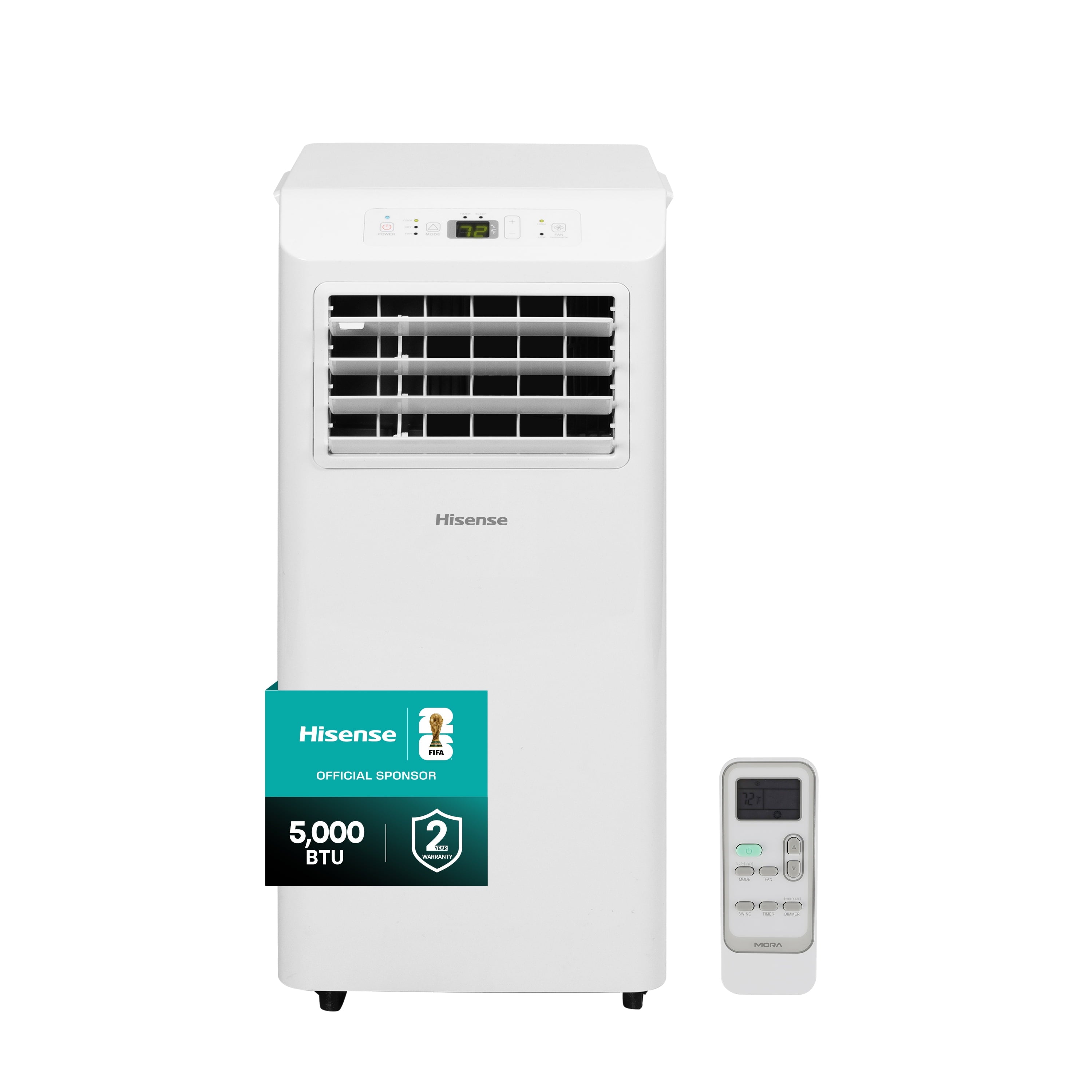 Hisense 5,000 BTU Portable Air Conditioner 150 sq ft. Multi-Purpose Modes, Dual Control System, Easy Clean, Snap-Assembly Window Kit, Self-Evaporation System, White (Refurbished)