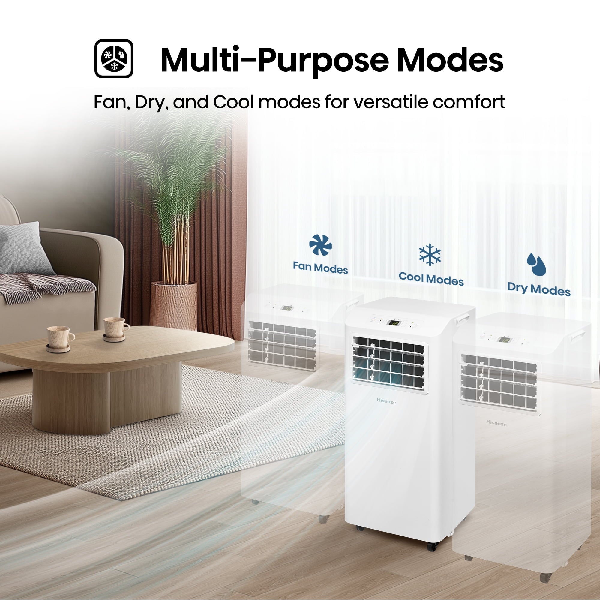 Hisense 5,000 BTU Portable Air Conditioner 150 sq ft. Multi-Purpose Modes, Dual Control System, Easy Clean, Snap-Assembly Window Kit, Self-Evaporation System, White (Refurbished)