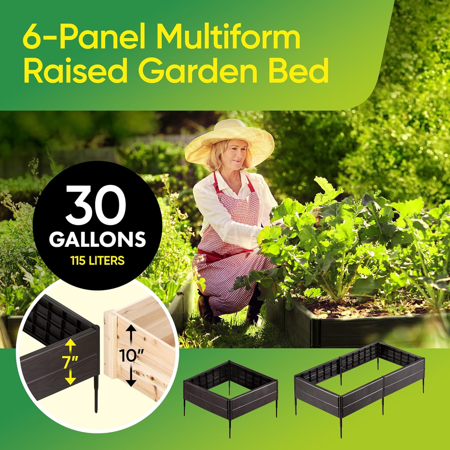 Raised Garden Bed Made of 100% Recycled Plastic Panels | Garden Boxes with Legs or Without | Holding 4 cu ft of Soil |by D.F. Omer Raised Garden Bed - 6 Panels