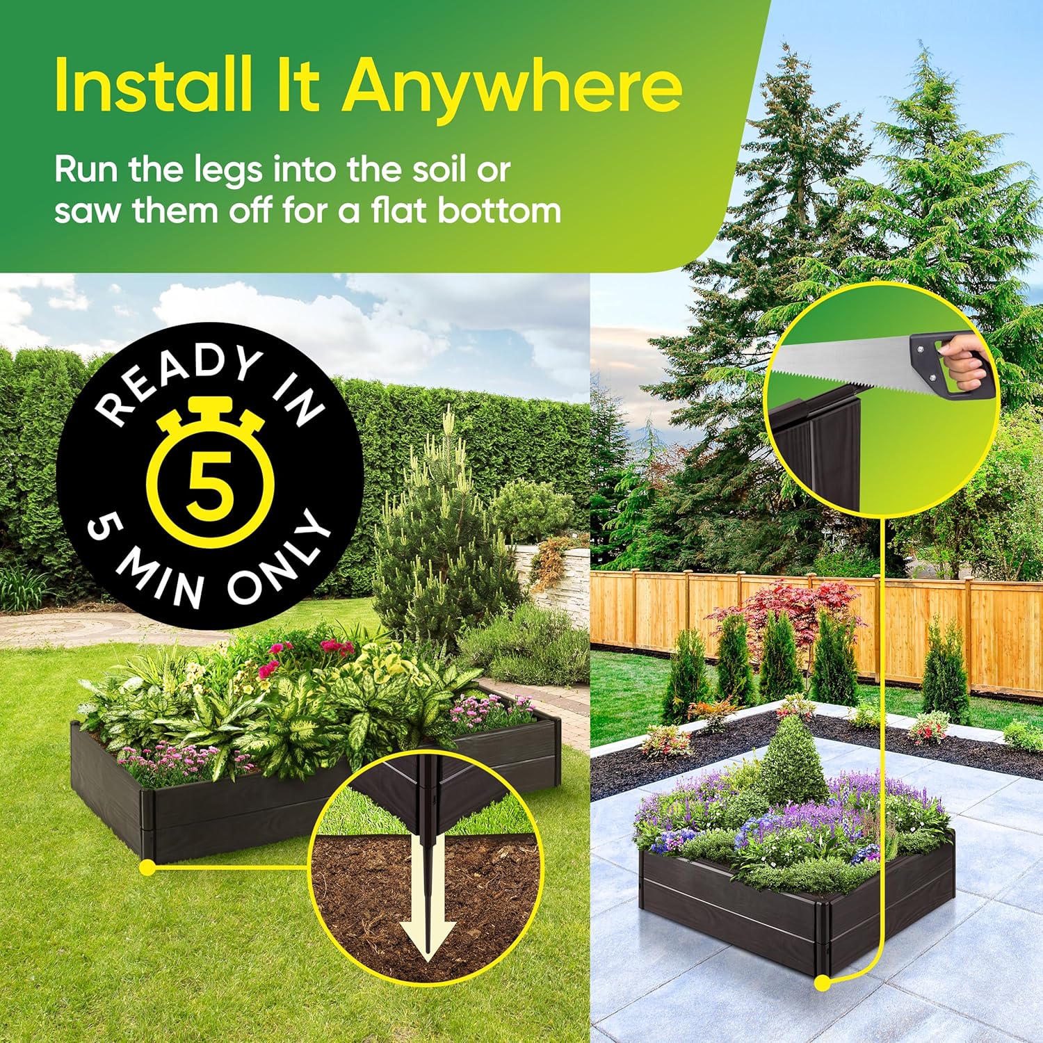 Raised Garden Bed Made of 100% Recycled Plastic Panels | Garden Boxes with Legs or Without | Holding 4 cu ft of Soil |by D.F. Omer Raised Garden Bed - 6 Panels