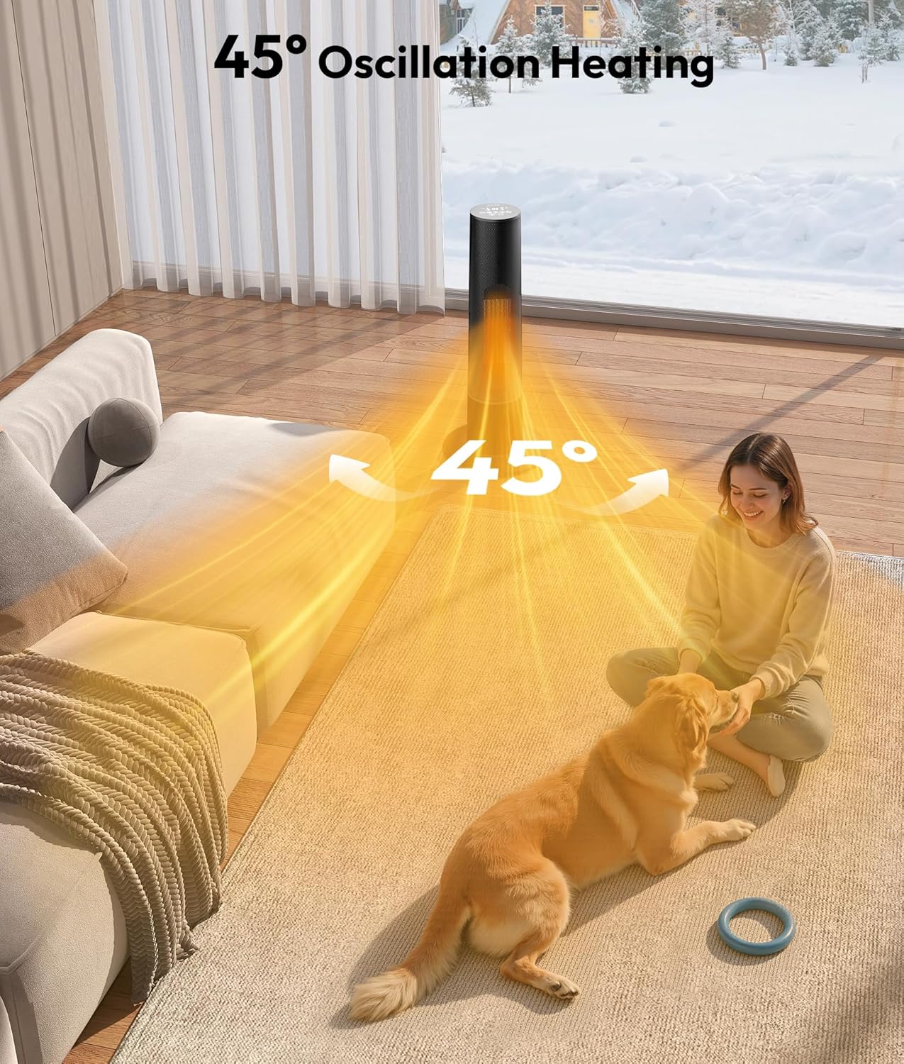 Tower space heater with fireplace - Electric Space Heater Large Room with 3D Flame, Portable Tower Space Heaters for Office, Bedroom, 2 Modes, Thermostat, Tip-over Protection, Oscillation Black