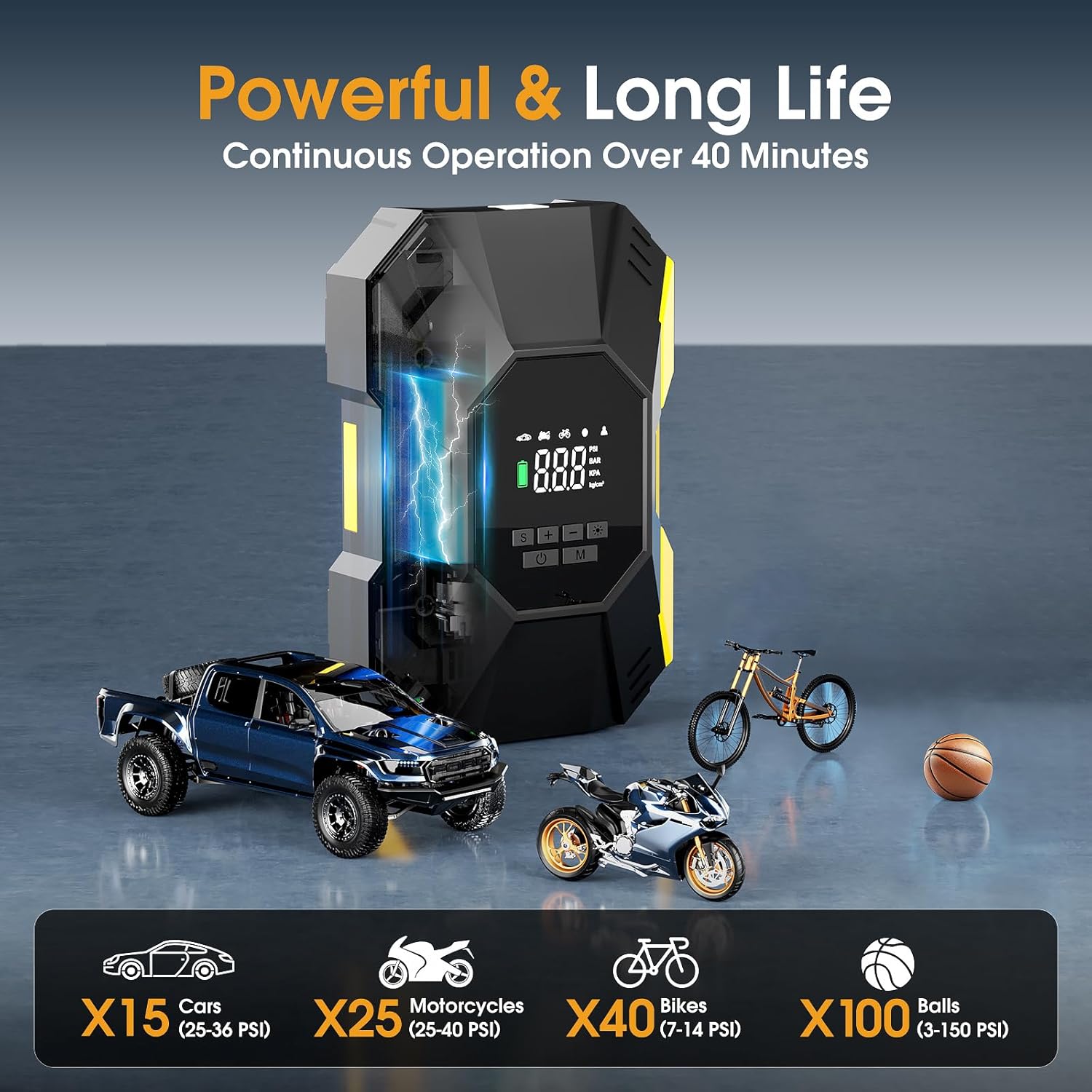 FLYKID Tire Inflator Portable Air Compressor - 5X Faster 150PSI Cordless Air Pump for Car Tires with Digital Pressure Gauge & Auto Shutoff