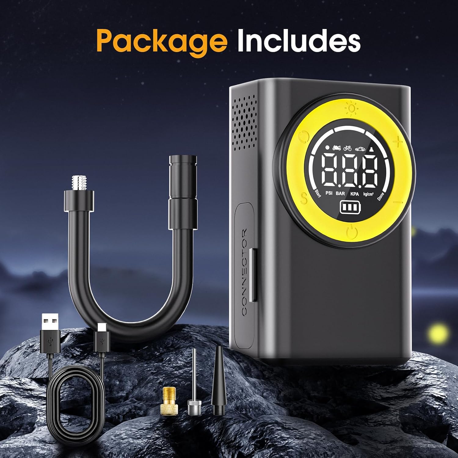 Tire Inflator Portable Air Compressor,150 PSI Cordless Air Pump for Car Tires with Digital Pressure Gauge & LED Light,5X Faster.