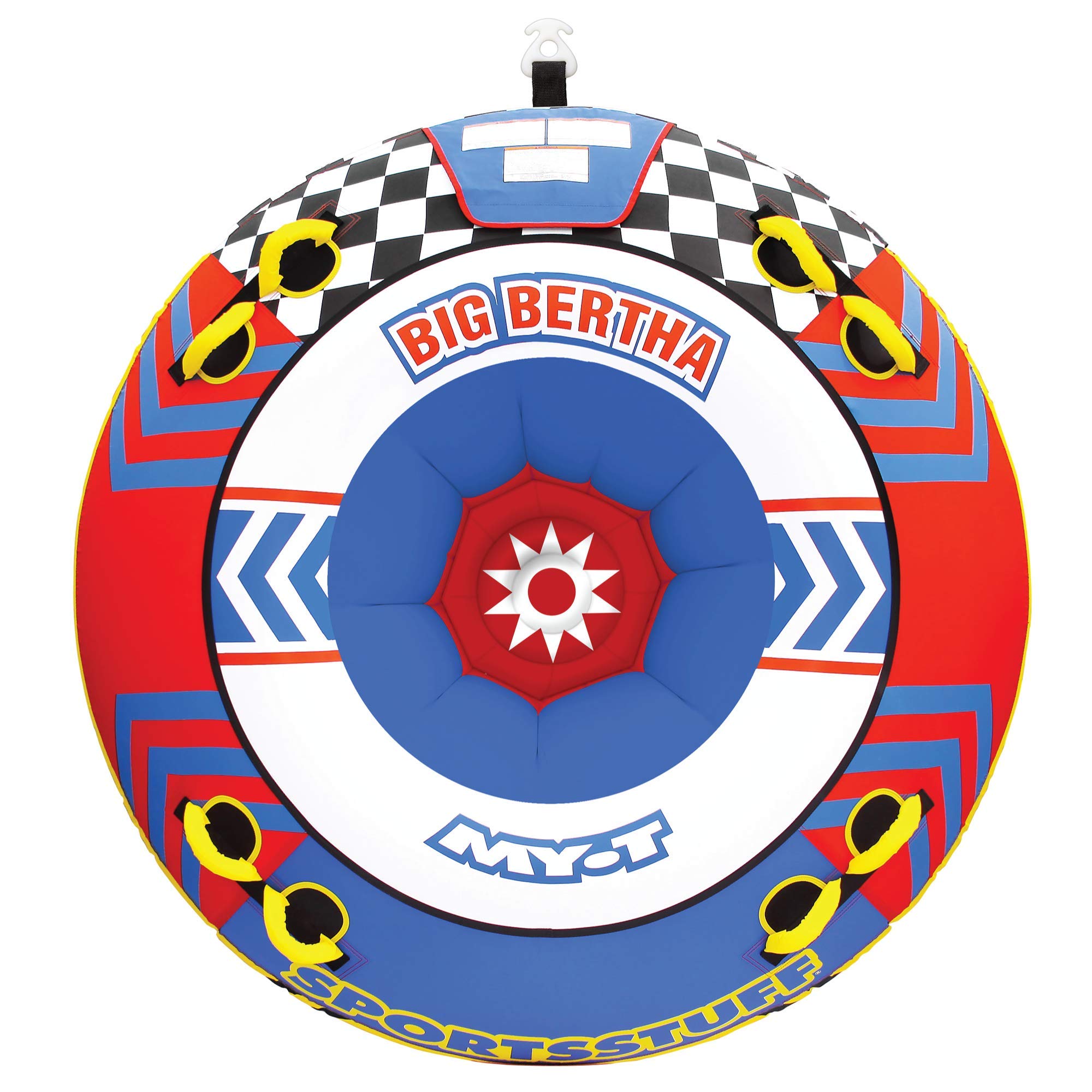 Big Bertha Towable 1-4 Rider Tube for Boating and Water Sports, Kwik-Connect Tow, Double-Stitched Partial Nylon Cover & Patented Speed Safety Valve for Easy Inflating & Deflating