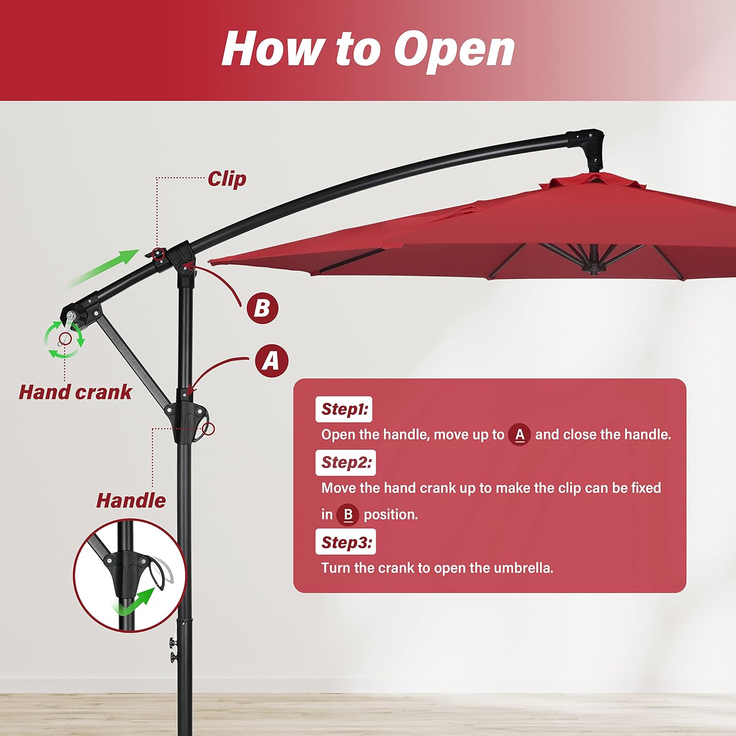 Yssoa 10ft Offset Umbrella Cantilever Patio Hanging Umbrella Outdoor Market Umbrella with Crank & Cross Base Suitable for Garden, Lawn, backyard and Deck, Red
