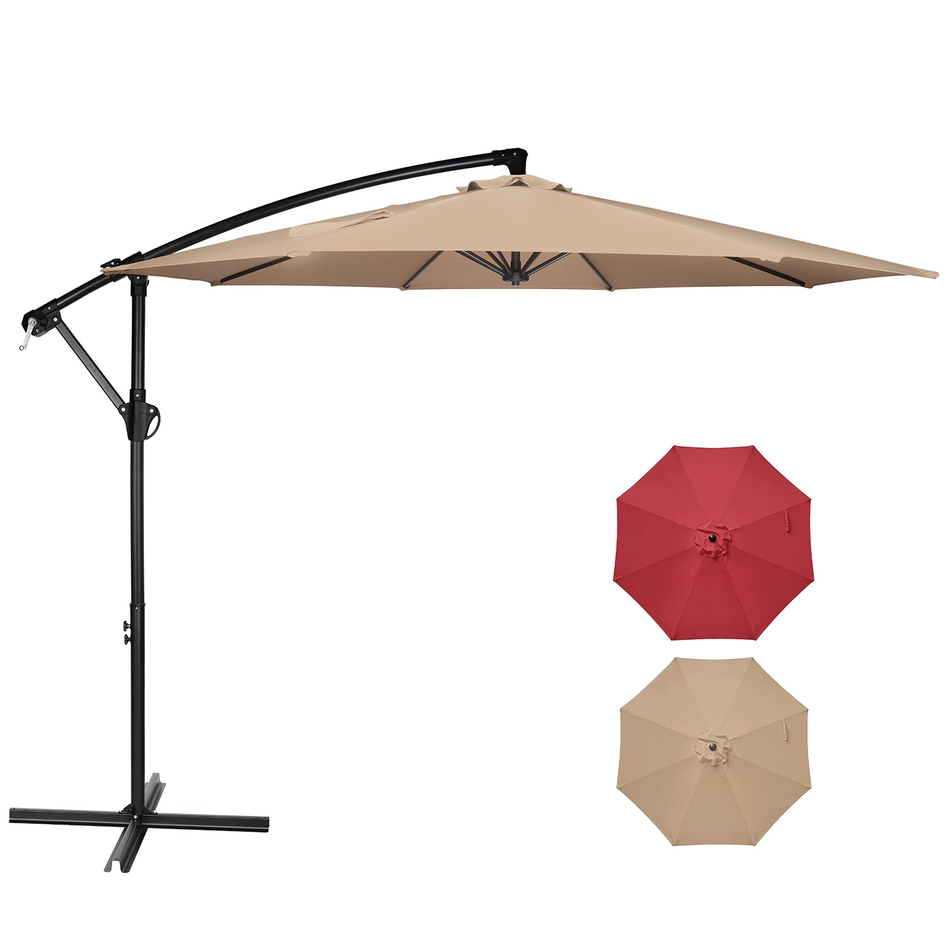 Simple Deluxe 10ft Offset Umbrella Cantilever Patio Hanging Umbrella Outdoor Market Umbrella with Crank & Cross Base Suitable for Garden, Lawn, backya