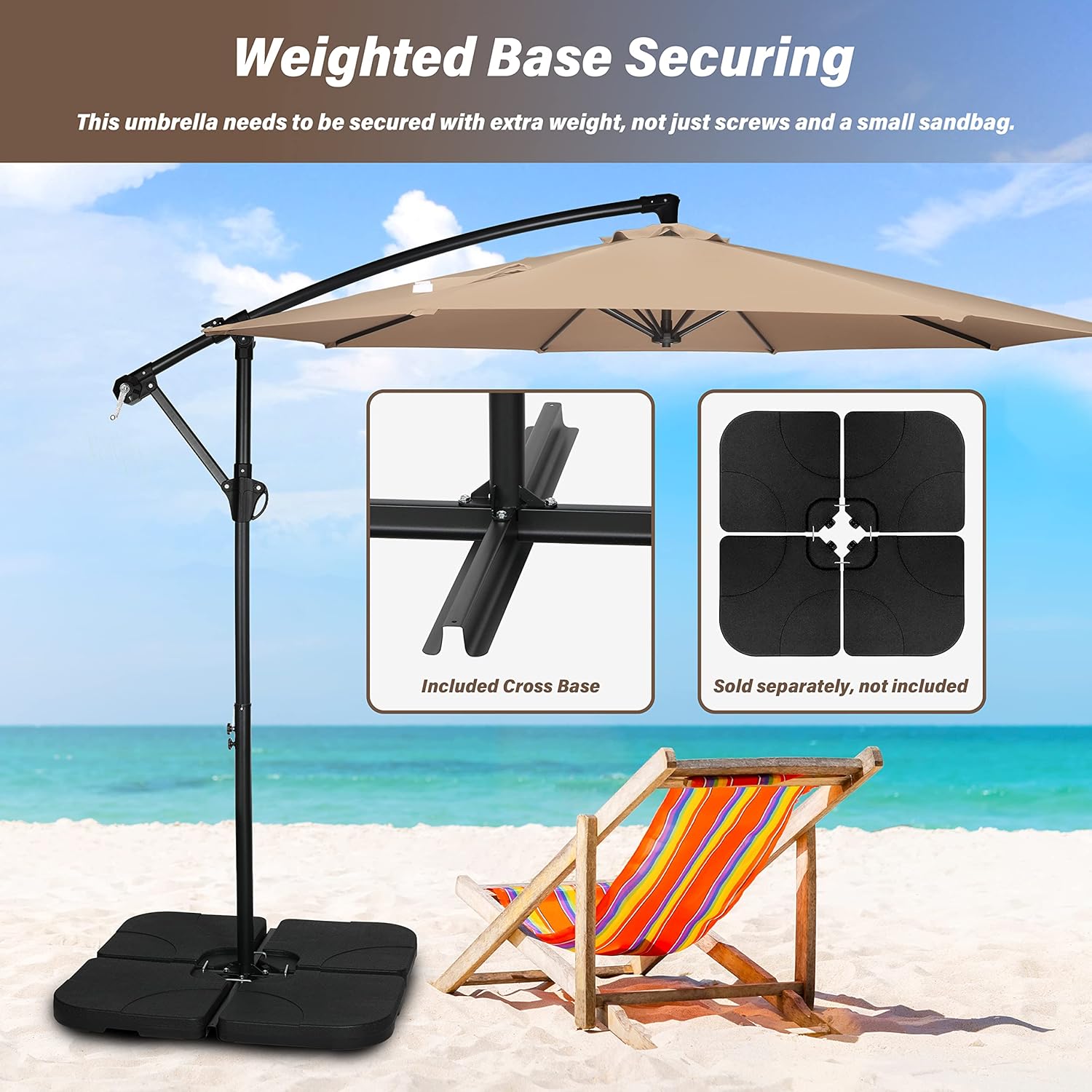 10ft Offset Umbrella Cantilever Patio Hanging Umbrella Outdoor Market Umbrella with Crank & Cross Base Suitable for Garden, Lawn, backyard and Deck, Tan