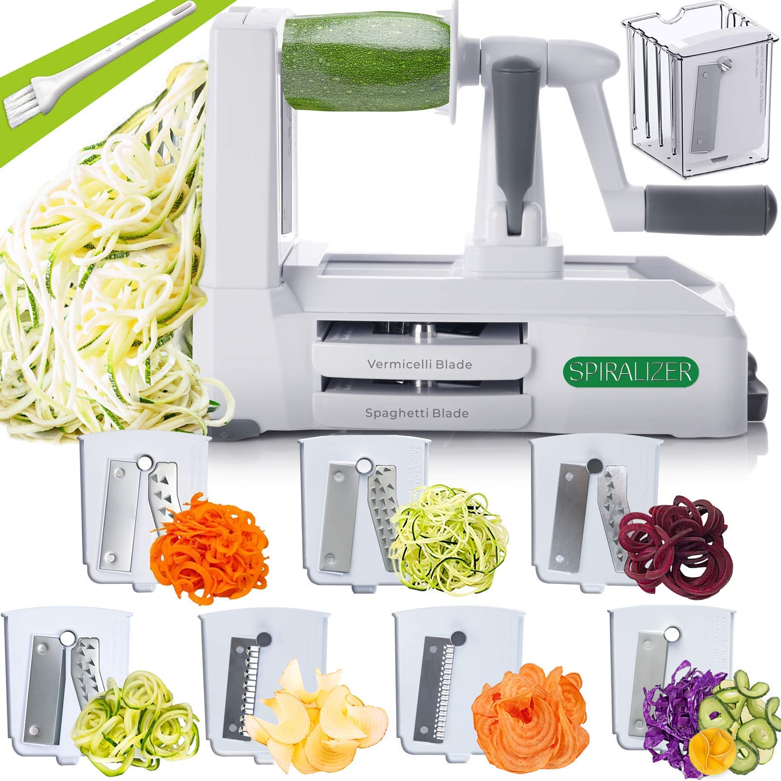 Spiralizer 7-Blade Vegetable Slicer, Strongest-and-Heaviest Spiral Slicer, Best Veggie Pasta Spaghetti Maker for Keto/Paleo/Non-Gluten, Comes with 4 Recipe Ebooks White - 7 Blade