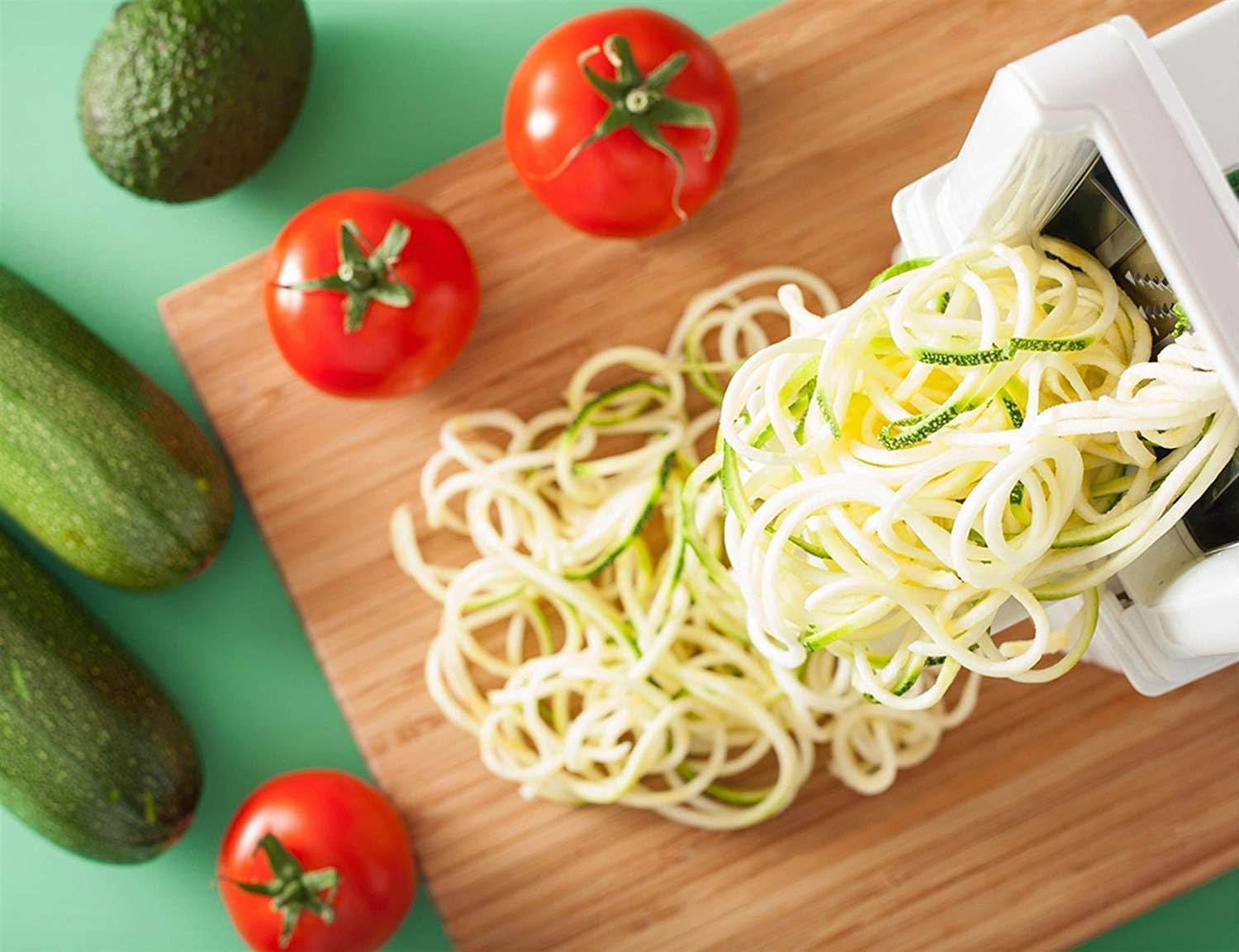 Spiralizer 7-Blade Vegetable Slicer, Strongest-and-Heaviest Spiral Slicer, Best Veggie Pasta Spaghetti Maker for Keto/Paleo/Non-Gluten, Comes with 4 Recipe Ebooks White - 7 Blade