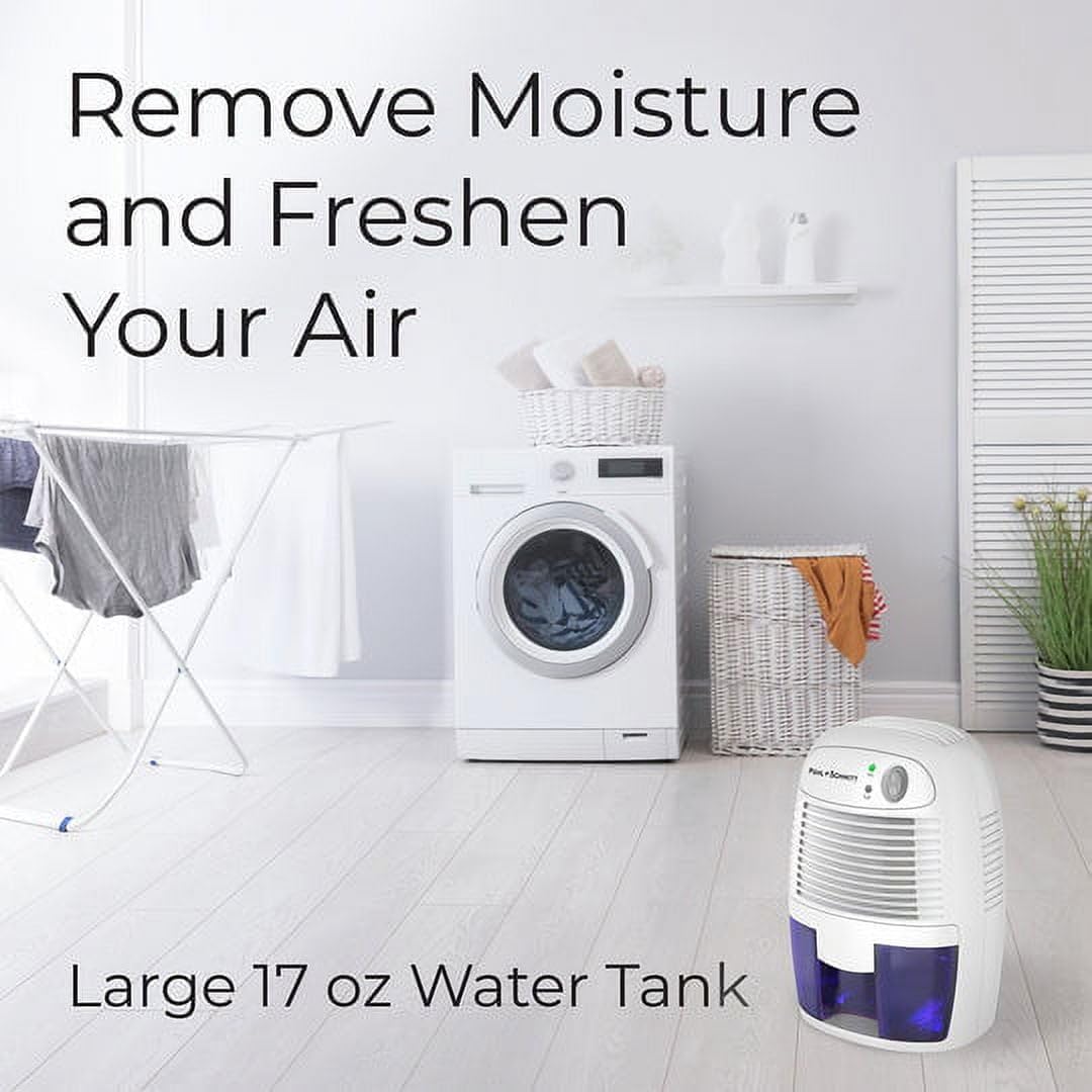 Pohl Schmitt Electric Dehumidifiers for Home, 2200 Cubic Feet (225 sq ft) Portable Compact 17 oz Capacity Mini Quiet Dehumidifier for Bedroom, Bathroom, RV, Laundry Room or Closet White