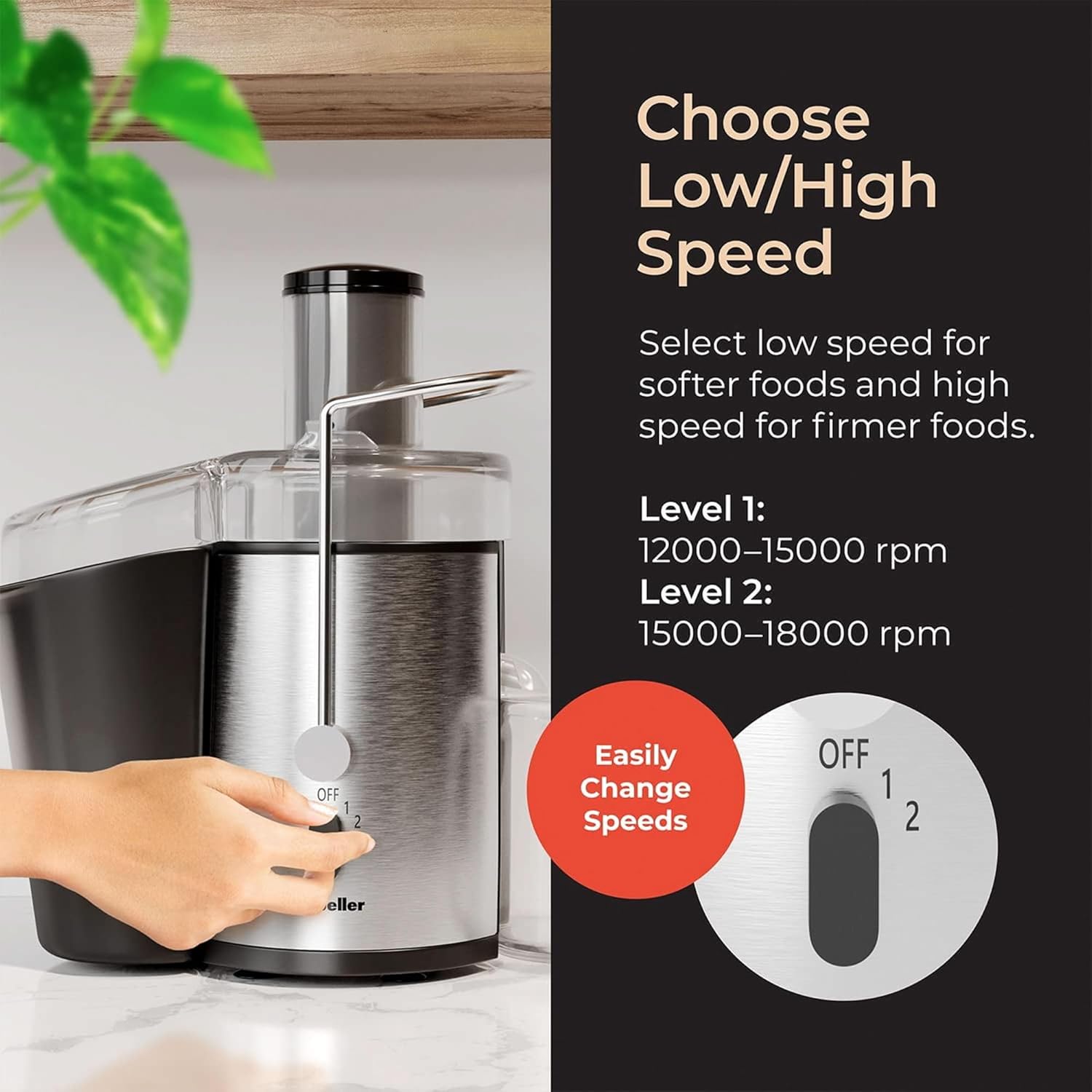 Mueller Juicer Ultra Power, Easy Clean Extractor Press Centrifugal Juicing Machine, Wide 3" Feed Chute for Whole Fruit Vegetable, Anti-drip, Silver