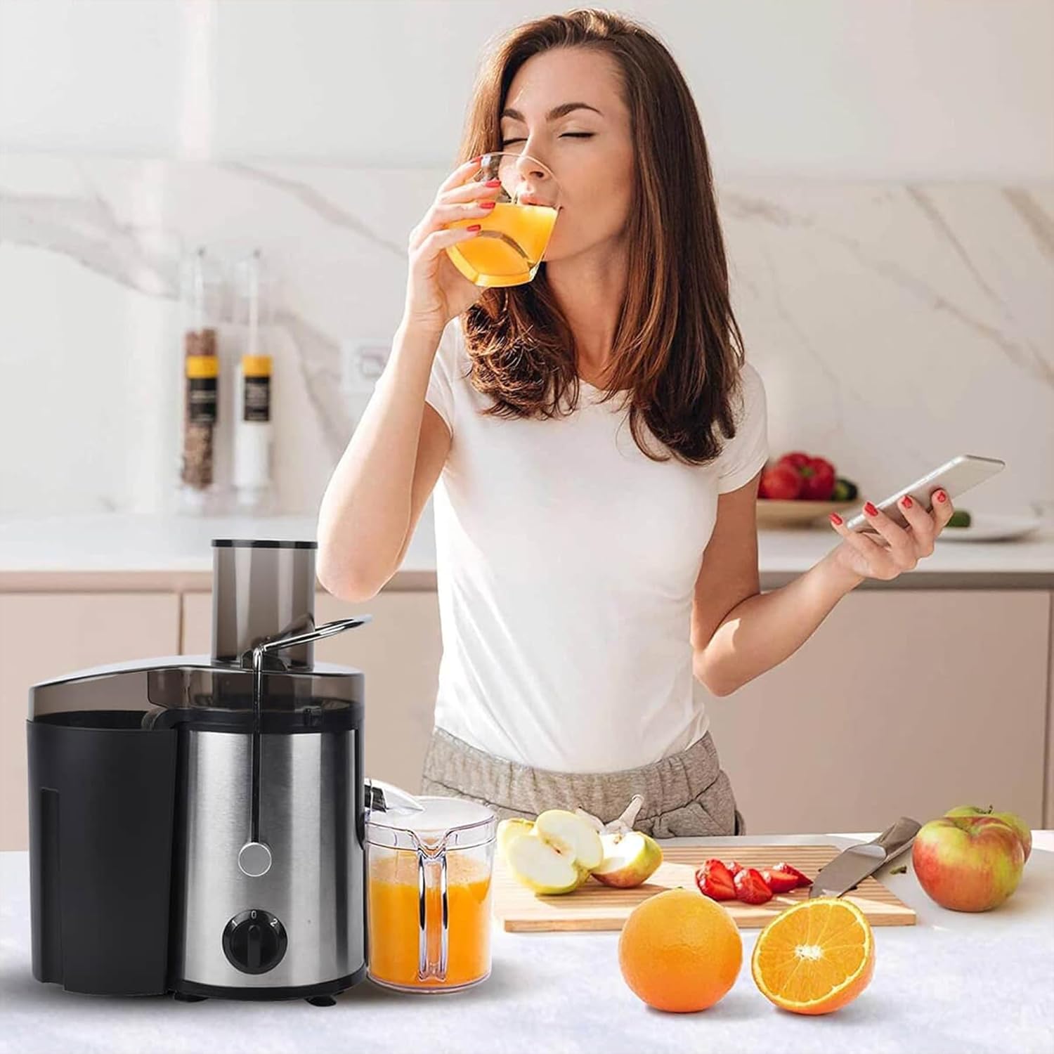 Mueller Juicer Ultra Power, Easy Clean Extractor Press Centrifugal Juicing Machine, Wide 3" Feed Chute for Whole Fruit Vegetable, Anti-drip, Silver